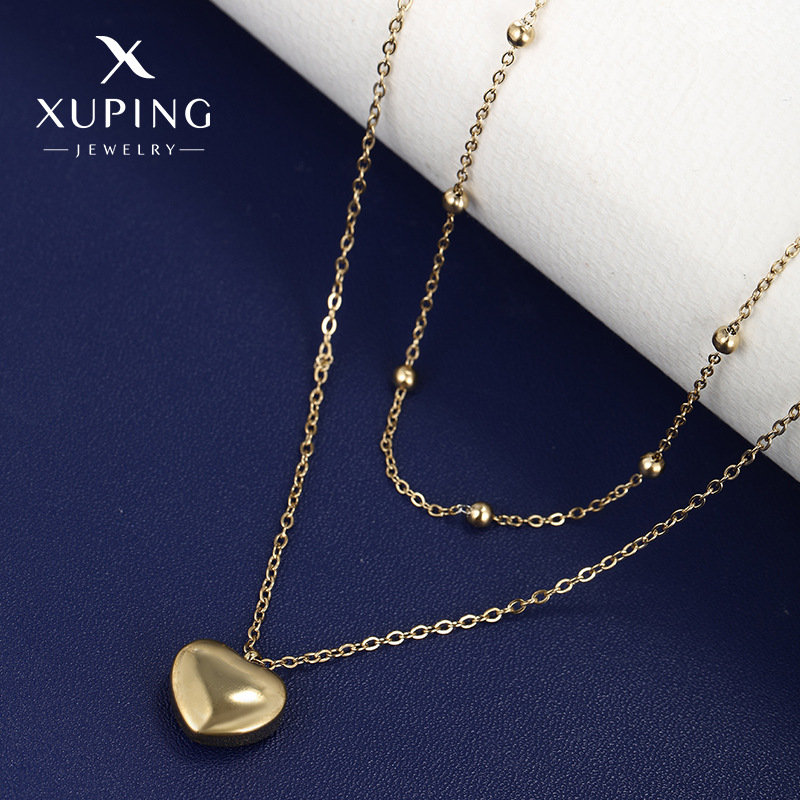 Xuping simple amor collar de acero de titanio nicho femenino sentido de diseño de doble capa de acero inoxidable personalidad europea y americana cadena de collar clavícula