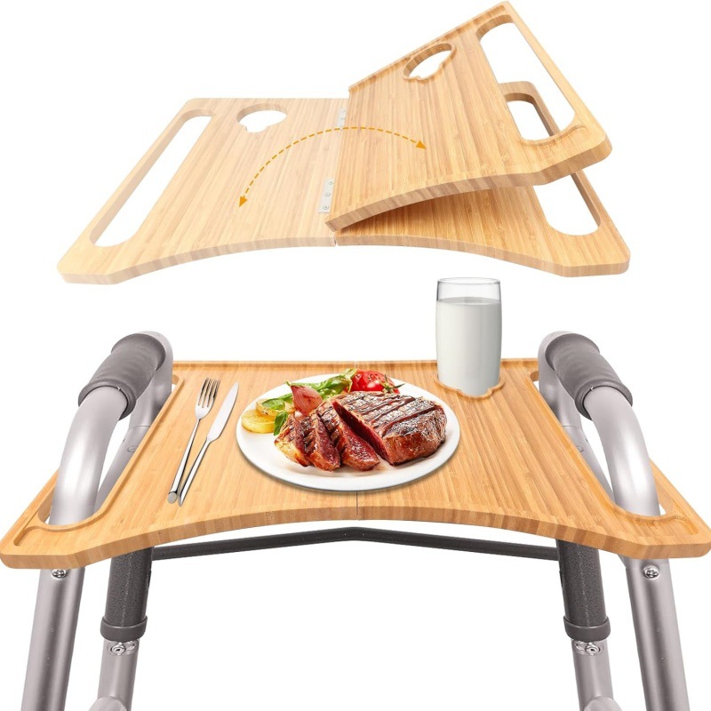 托盘带杯架竹木老人多功能助行器折叠便携多功能竹托盘