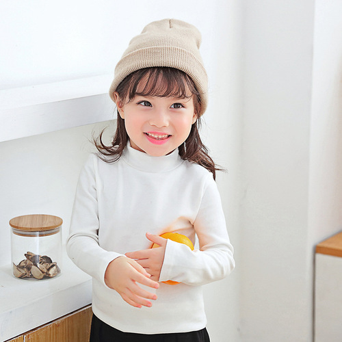 Children's Long-Sleeve Top with Elastic Spandex and Fleece Lining - New Autumn/Winter Style, Unisex for Boys and Girls, Same Version, Semi-High Collar, Warm and Cozy