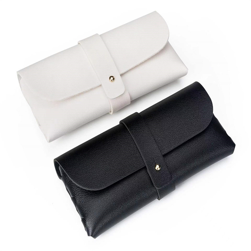 Factory Direct portable leather sunglasses case soft bag PVC leather sunglasses case sunglasses leather case buckle