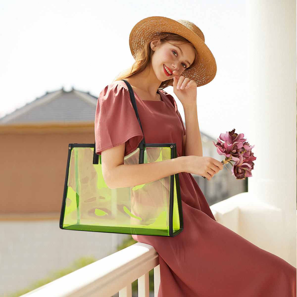 Women's Large Pvc Color Block Vintage Style Classic Style Square Open Shoulder Bag display picture 4