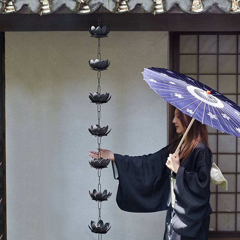 Cobre rojo Villa jardín Lotus Cadena de lluvia de estilo japonés aleros Cadena de drenaje B & B Cadena de lluvia Canal de la decoración del fregadero