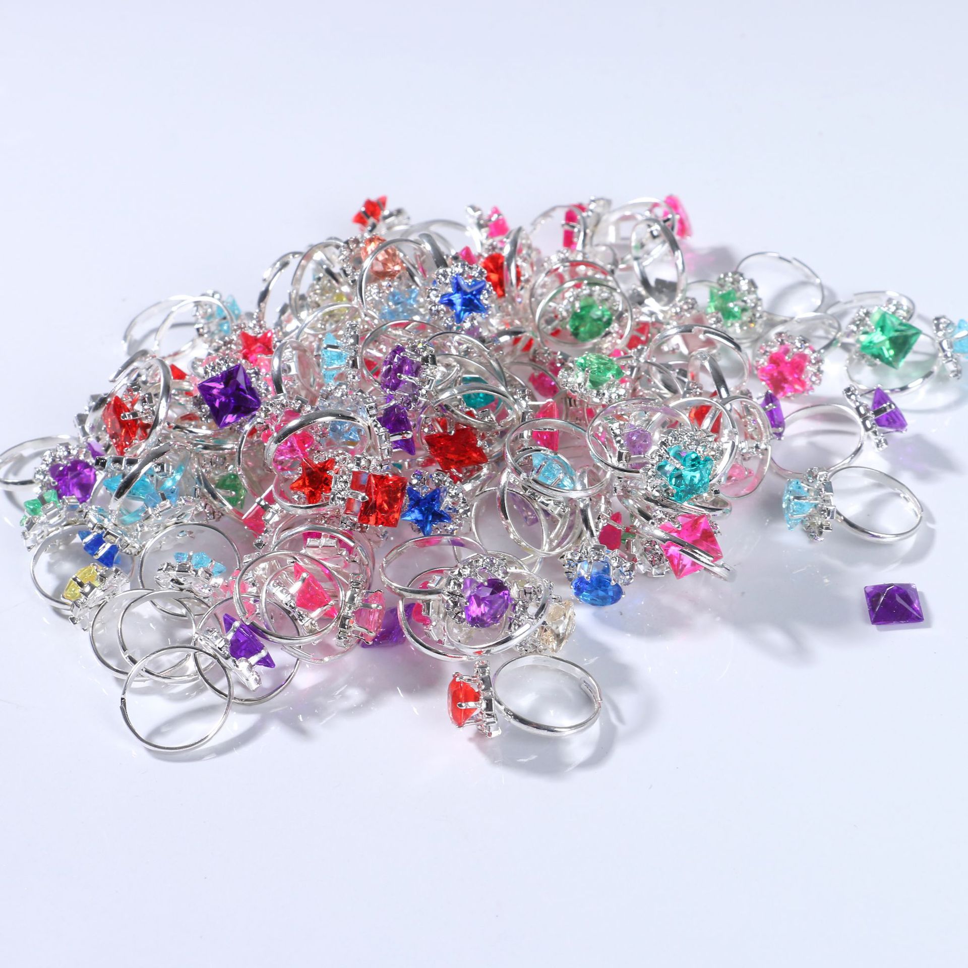 儿童戒指开口可调节指环宝宝水钻亮钻彩钻首饰气质公主饰品批发