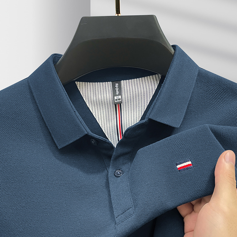 New Striped Polo Shirt for Men, Short-Sleeved, Casual, Loose Fit, Middle-Aged Men's T-Shirt, Thin, Anti-Wrinkle