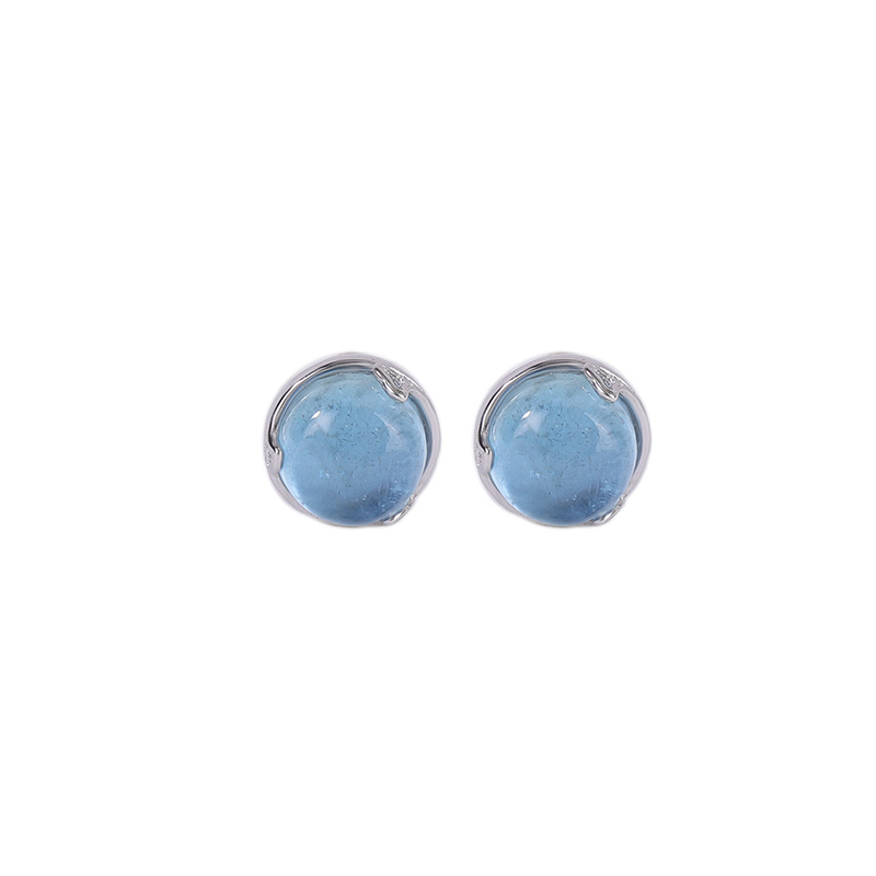 Bông tai bạc S925 đính đá Aquamarine hình lá bạch quả nhỏ — Một cặp