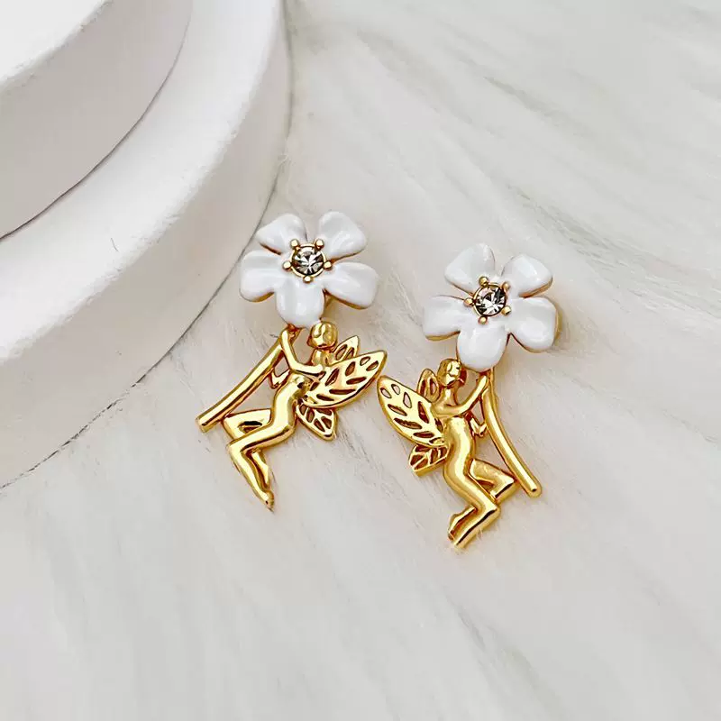 铜镀18K金S925银针花仙子耳钉时尚气质小清新花语仙踪系列耳坠