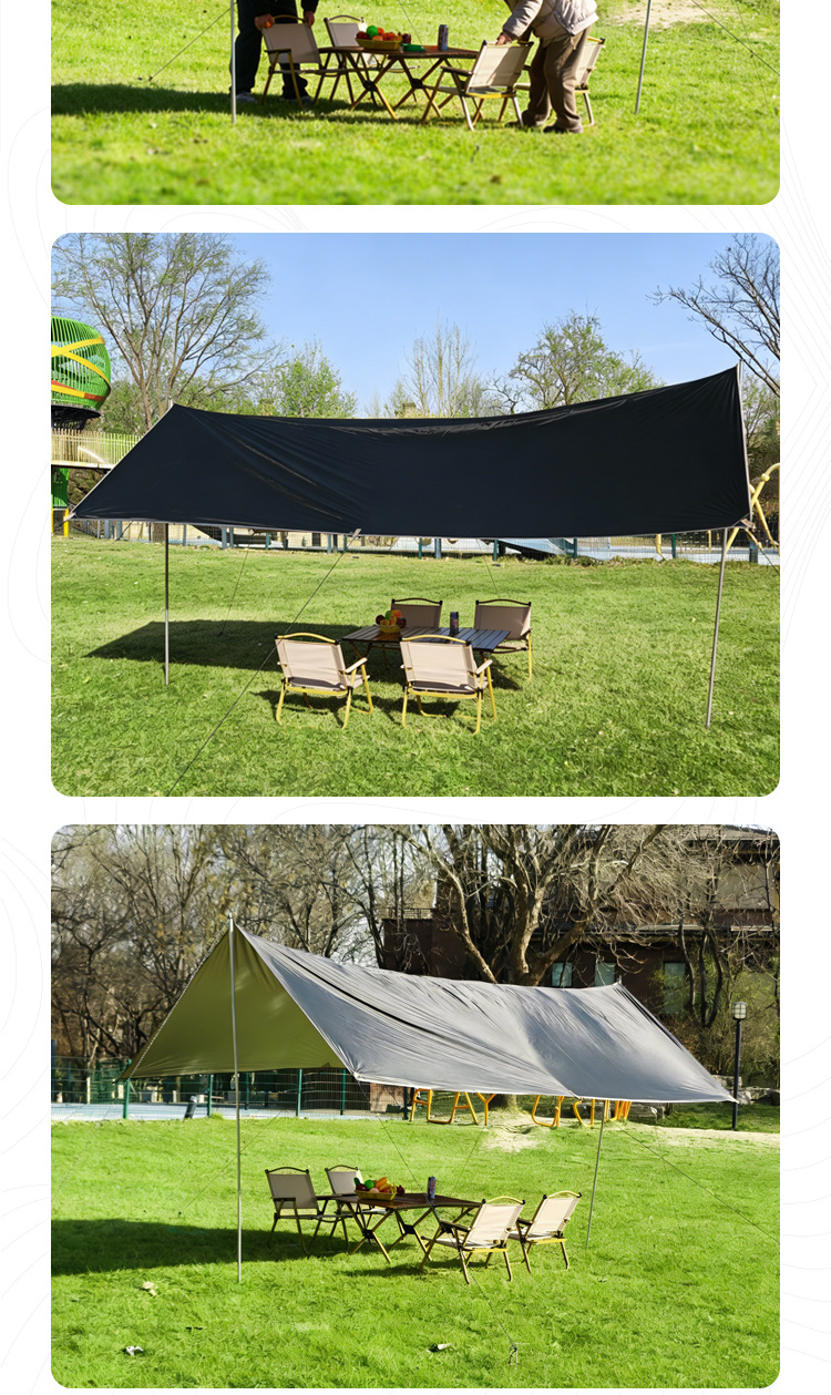 Cross-Border Camping Canopy, Thickened Sun Protection Outdoor Sunshade, Black Rubber Canopy Wholesale, Camping Rainproof Hexagonal Square Canopy