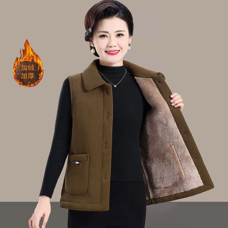 Madre de otoño y invierno de algodón de mechace chaleco de caballo para mujeres de mediana edad y ancianos agrega vello grueso hombro chaleco de calentamiento abrazadera chaqueta image 3