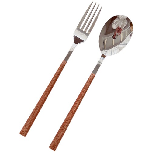 Portable Flat Head Stainless Steel Tableware Creative Student Wooden Handle Household Stainless Steel Spoons Forks Western Steak Knife