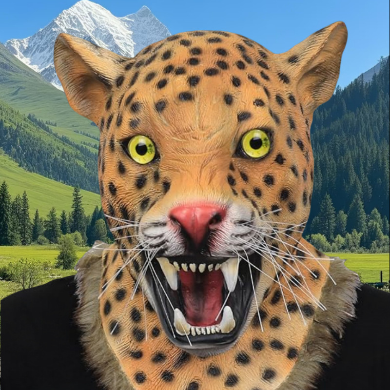 Máscara de leopardo animal realista tocado disfraz de fiesta de carnaval de Halloween divertido juego máscara de jaguar