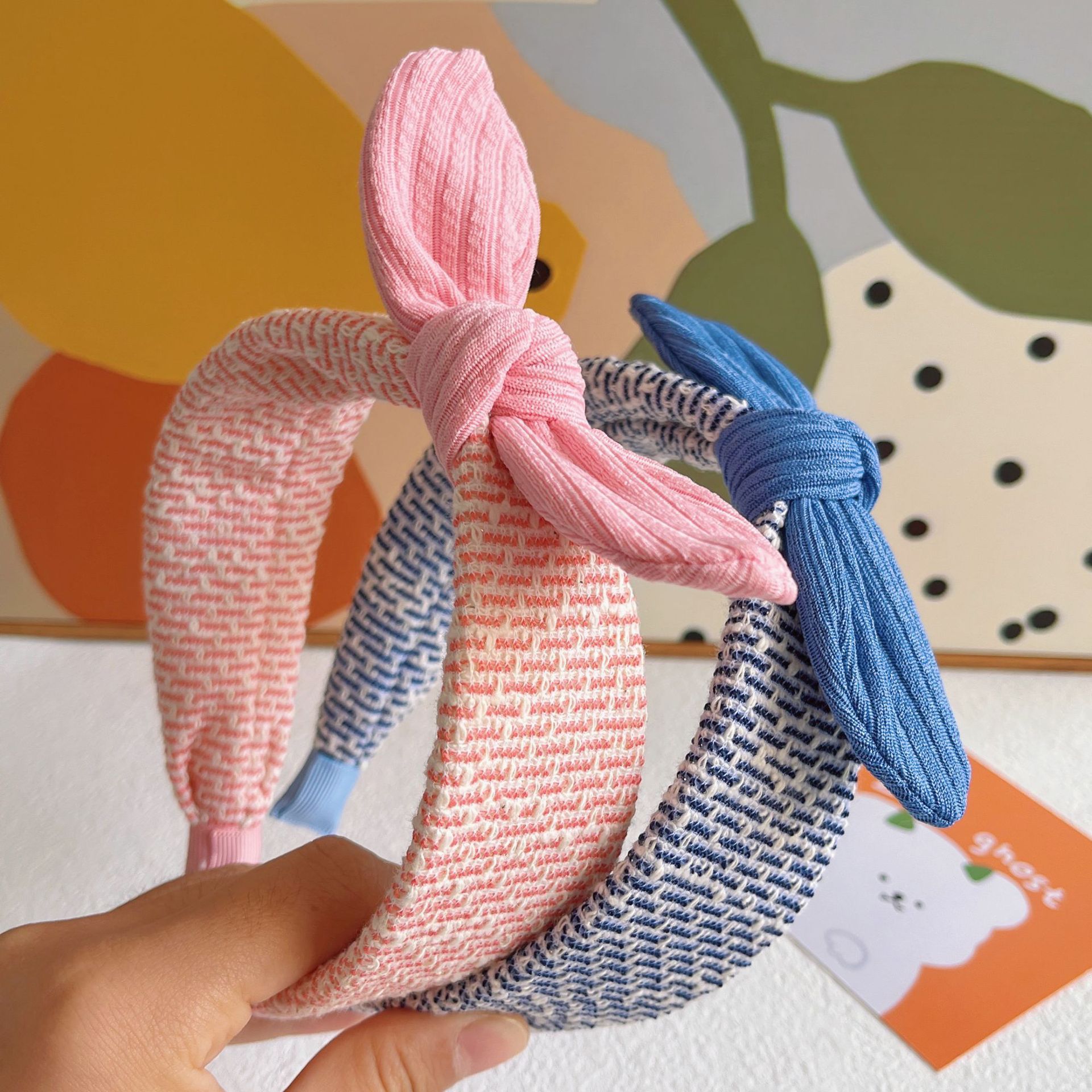 Nuevo estilo coreano lindo orejas de conejo bandas de cabello para niñas bandas de tela de borde ancho bandas de cabello de invierno y otoño arco bandas de cabello para niños