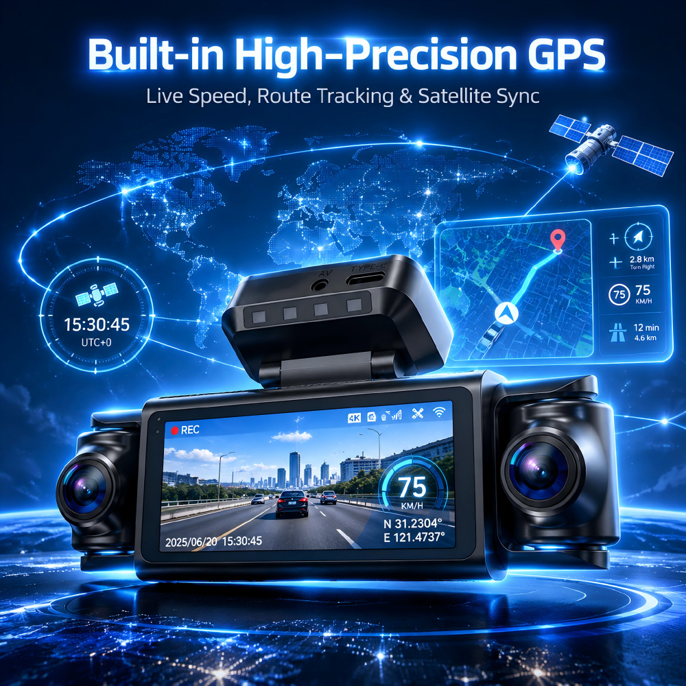 Cross-border 4K dashcam with 5G WiFi, 4-channel recording, front and interior cameras, fisheye wide-angle lens, and ADAS/ BSD driver assistance features