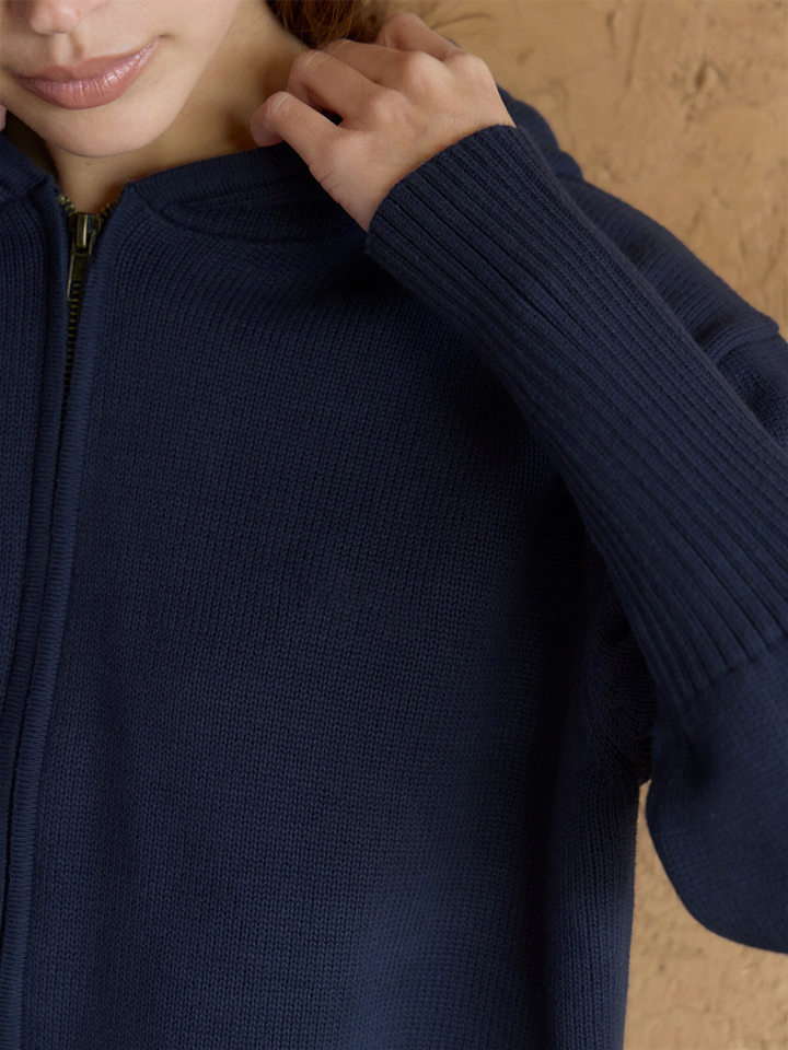 Bộ áo cardigan dệt kim có mũ khóa kéo dáng rộng kèm quần ống ôm cotton — Màu cà phê, Màu trắng, Màu xanh dương, Xanh lá cây chi tiết 20