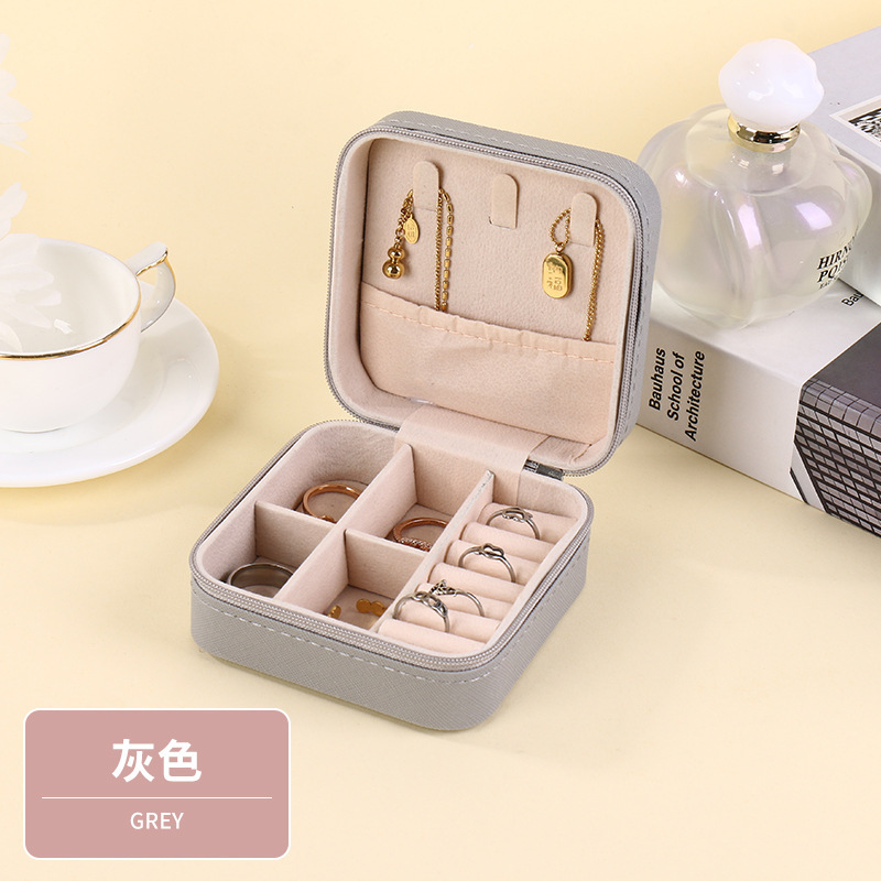 跨境简约迷你首饰盒拉链盒防氧化饰品首饰收纳盒PU皮革迷你旅行盒|undefined