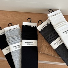 Hilo nayean袜子女秋冬新款纯色木耳边休闲款中筒堆堆袜女