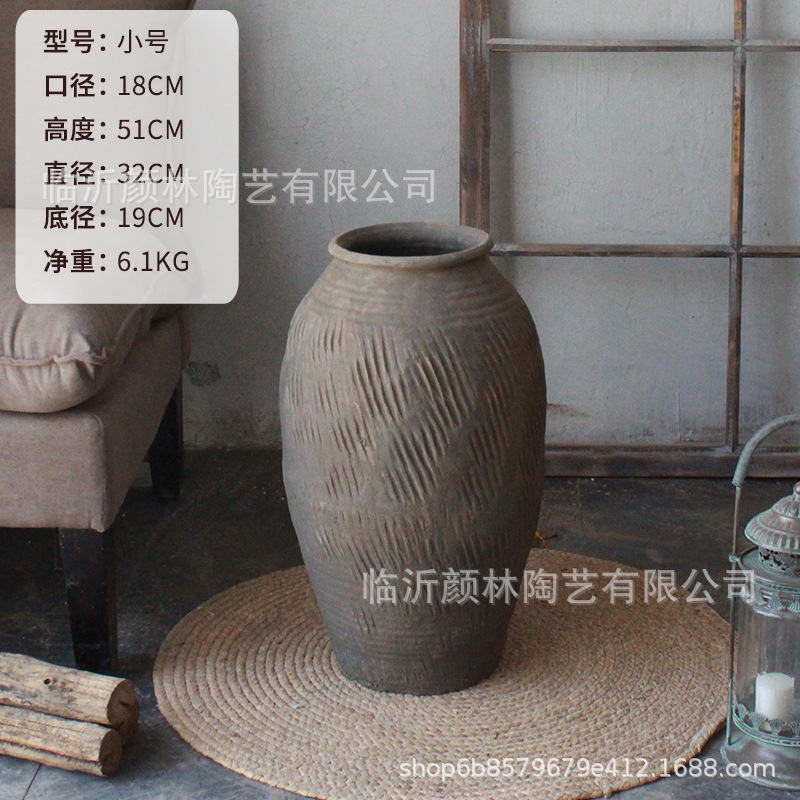 Nostalgia botella de cerámica gruesa tierra botella de cerámica delgada alta gris estilo silencioso jarro de cerámica vintage jarro residencial