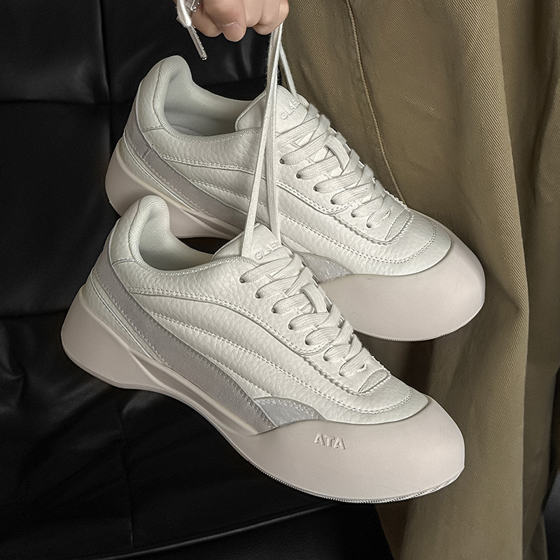 Men's Casual Leather Shoes with Increased Height, Commuting Curved Wandering Shoes, Versatile Trendy High-End Sports Shoes, Thick-Soled Sneakers