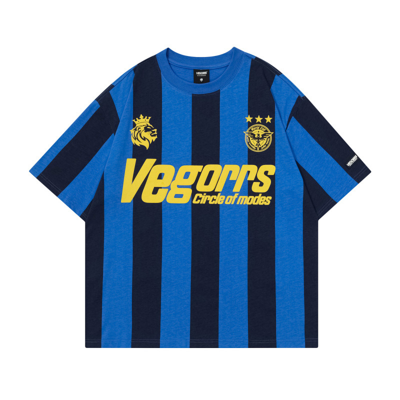 VEGORRS original retro Jersey estilo de manga corta Camiseta a rayas cuello redondo algodón hombres y mujeres misma moda media manga T8935