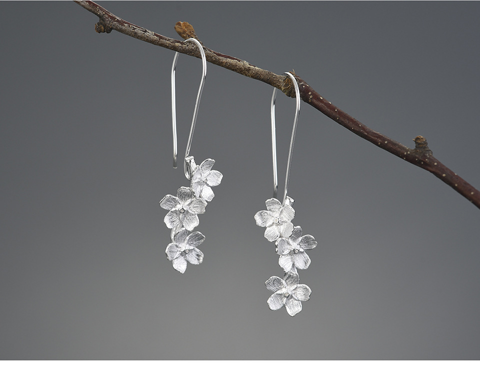 925 Sterling Silver Material 1 Pair 925 Sterling Silver Flower Drop Earrings