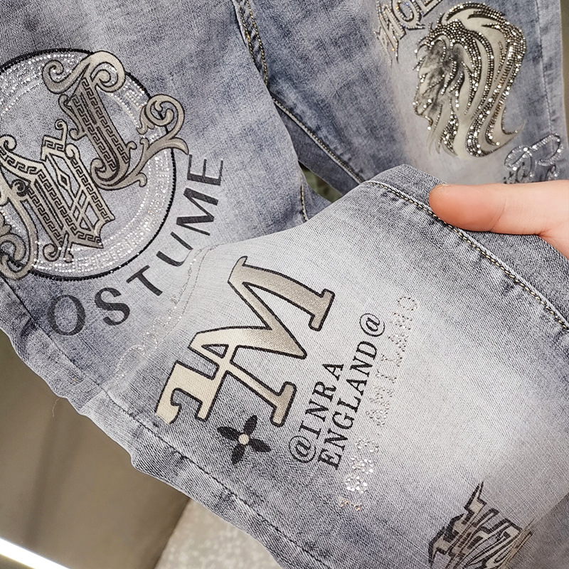 Stylish Slim Fit Men's Jeans With Heavy Diamond Printing Design_voghion.com