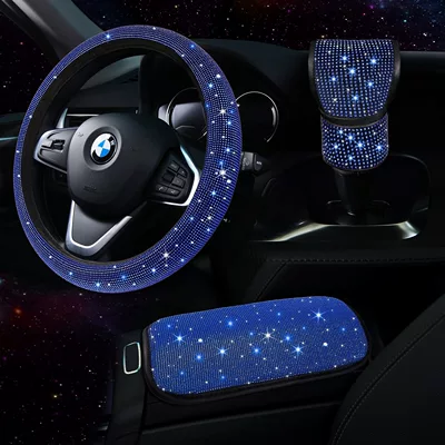 Fashionable Full-Diamond Car Steering Wheel: Steering wheel cover - blue-38cm
