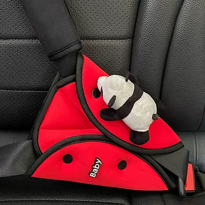 child seat belt adjustment: Seat belt shoulder pad - papa-panda-baby-red-triangular-fixer-four