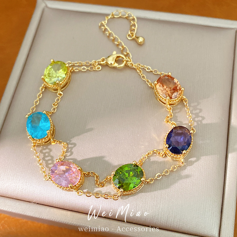 18 quilates de oro real pulsera ovalada de piedra electroalimentada pulsera de nicho de lujo ligera estilo palacio exquisita personalidad joyas al por mayor