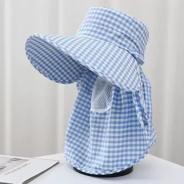 Tea picking hat sunscreen tea picking hat sunshade neck protection breathable dust-proof large eaves hat outdoor face-covering small squares