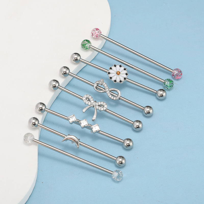 French Style Stainless Steel Industrial Ear Studs Double Ear Hole Snake Shape Piercing Jewelry detail image 7