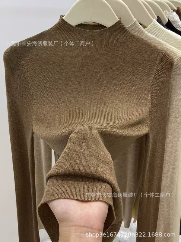 半高领打底衫女内搭薄款秋冬新款洋气新款毛衣长袖针织衫中领上衣|undefined