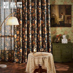 American Accessible Luxury Blackout Curtain Fabric, Retro Printed Curtain Finished Product, Matching Cross-Border Window Screen Curtain Gauze