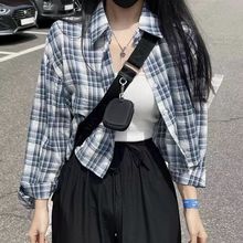 韩国chic2025秋季新款复古格子翻领休闲短款衬衫防晒衣女式上衣