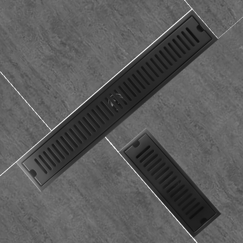 黑色长方形304不锈钢地漏淋浴房大排量卫生间长条型加长防臭地漏|ms