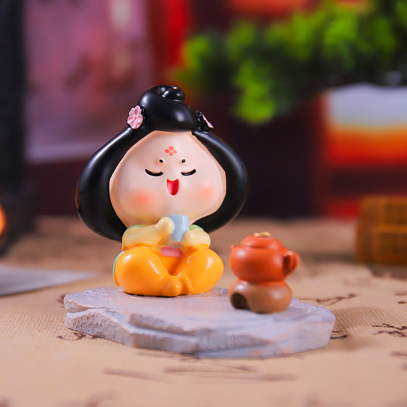 新作の中国風唐時代の女性の首振り置物、樹脂工芸品、古代風少女のデスクトップや車載装飾品|undefined