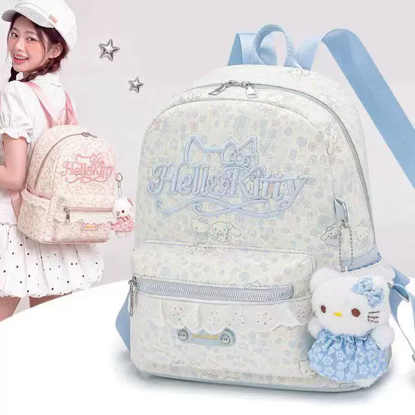 Cross-border hot-selling wholesale women's backpack with cartoon KT print, versatile for daily use, large capacity for travel and commuting