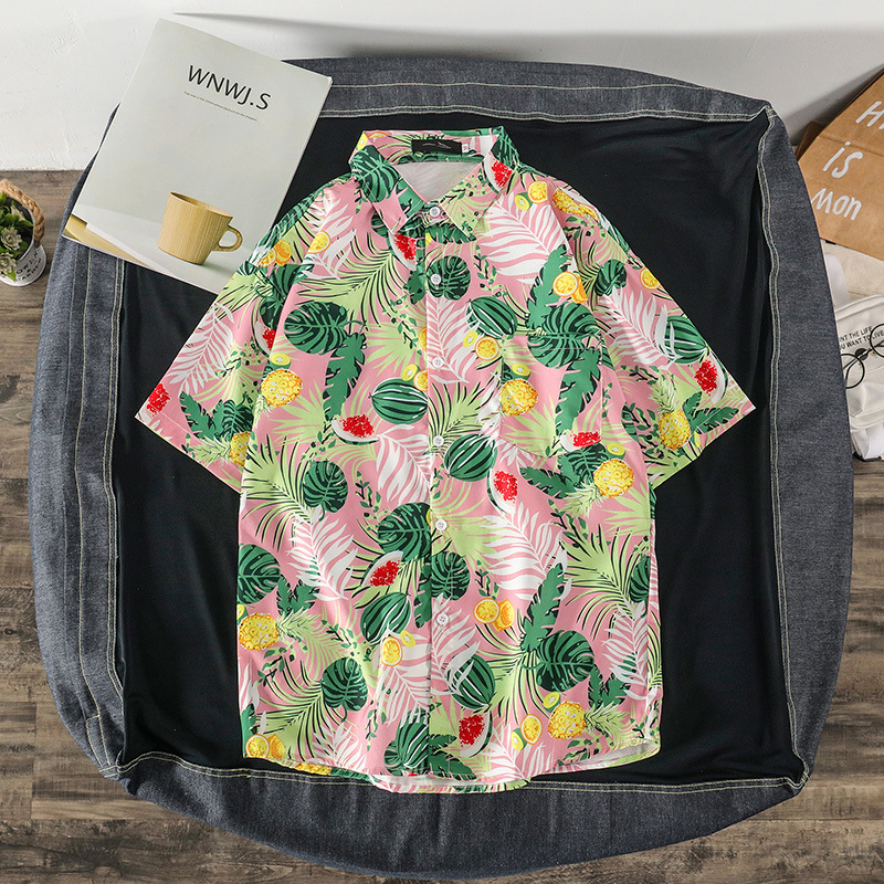 Hawaiian Floral Print Shirt For Men Short Sleeve Trendy Loose Fit Summer Versatile Couple Style Casual Clothing_viptrois.com