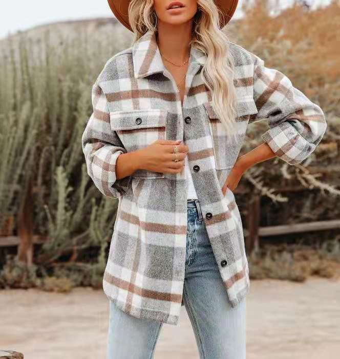 Women's Casual Plaid Single Breasted Coat Woolen Coat display picture 4