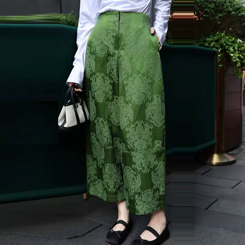 品质保证气质中年女新款新中式提花大码百搭裤宽松哈伦裤休闲长裤