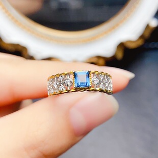 New natural Topaz ring S925 silver inlaid main stone 4*4mm Joker net red explosions women's jewelry wholesale