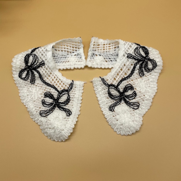 电脑绣花衣领双层对丝蝴蝶结立体绣花柯根纱童装假领外贸服装辅料