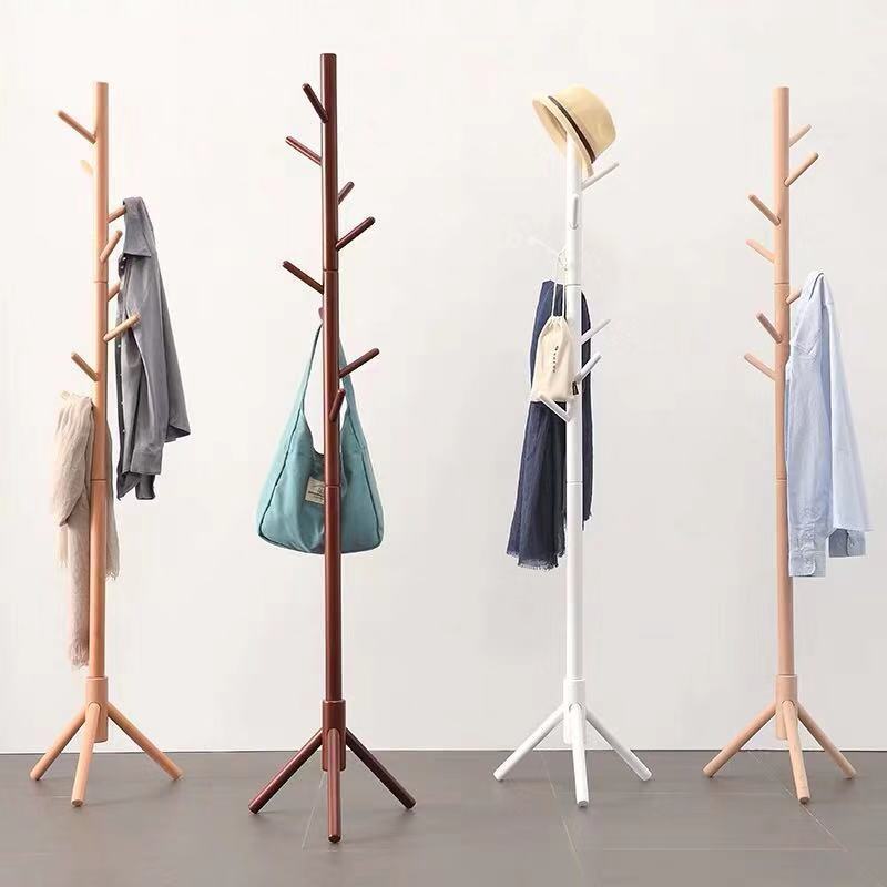 Solid Wood Coat Rack Floor-Standing Bedroom Clothes Rack Modern Simple Clothes Rack Living Room Vertical Simple Household Bag Rack