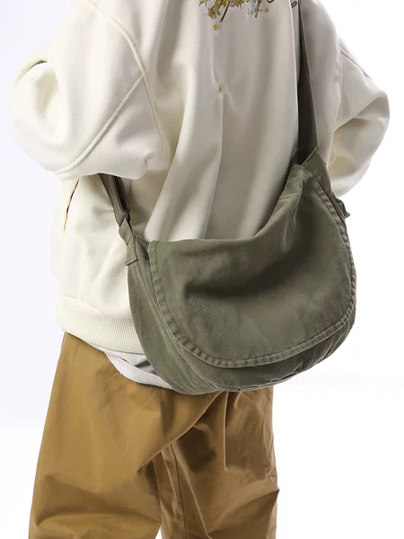 Crossbody Bag for Women, Japanese Style, Large Capacity, Washed Canvas Bag, New Korean Style, Artistic Style, Simple Solid Color Dumpling Bag