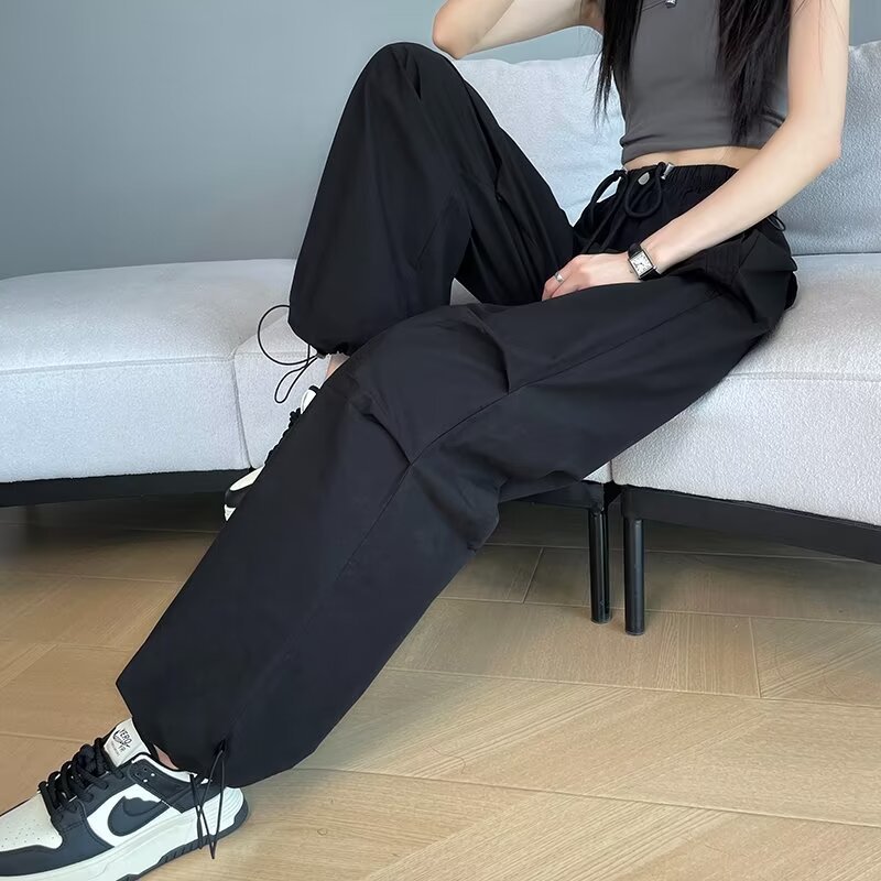 アメリカンレトロアイスシルク速乾オーバーオール女性の春夏薄いクールジャズダンスカジュアルワイドレッグパンツスポーツパンツ|undefined