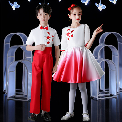 Children's jazz choir singers stage performance Costumes red for boys girls princess dress School Celebration carnival party Events performance tutu skirts for girls