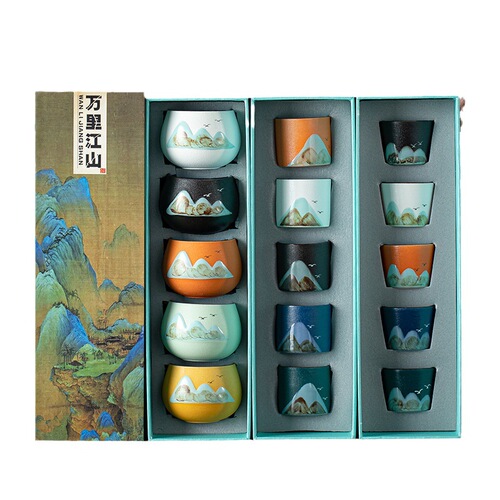 Qianlijiangshan ceramic tea cup, stoneware water cup, national trend office cup, gift to elders and parents as a housewarming gift, business gift