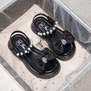 Girls Sandals 2025 Summer New Medium and Large Children's Pearl Shoes Easiest for Match Girls Fashionable Soft Sole Princess Shoes