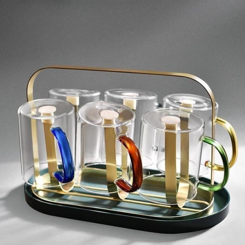 Креативная чашка для питья из боросиликатного стекла, бытовая чашка для молочного сока, большая емкость, высокий внешний вид, красочная ручка, прозрачная стеклянная чашка для воды