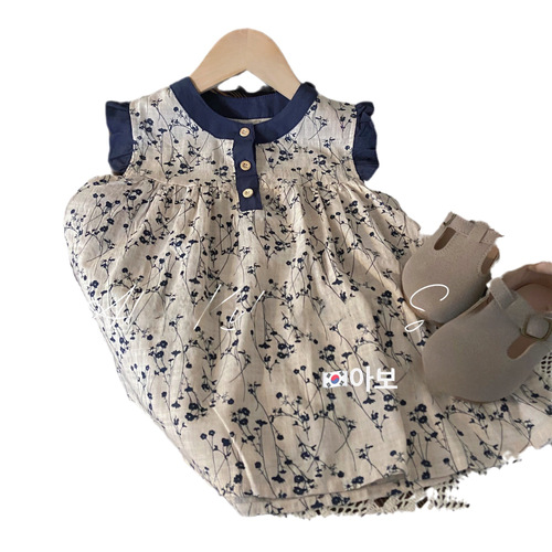 Korean Children's Summer Dress for Girls  New Trendy and Literary Baby Girls' Summer Floral Princess Skirts