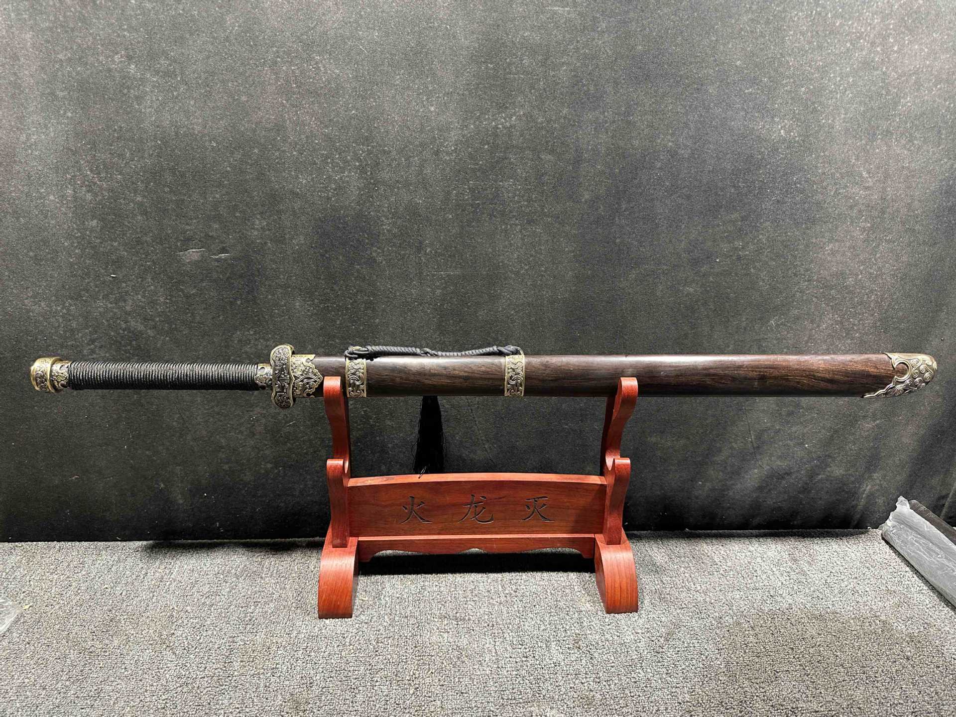 龙泉市刀剑火龙出品手工锻打黑金古刃乌兹钢镇宅宝剑冷兵器未开刃