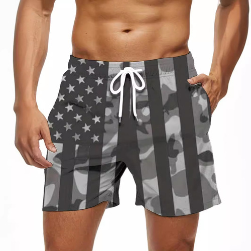 Summer Flag Element Men's 3D Digital Printing Short Sleeve Casual Five-Finger Beach Shorts Sports Pants